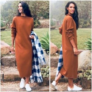 NWOT Frank & Eileen Warm Cinnamon Long Sleeve Sweatshirt Midi Dress